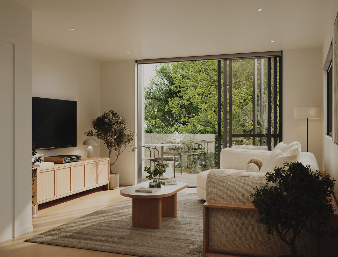 A PARKSIDE living room, north-facing to the courtyard